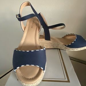 Charter Club Navy and White Platform Wedge